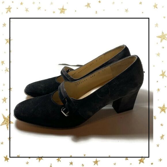 Salvatore Ferragmo Black Gray Suede Heels 8 - Picture 2 of 9